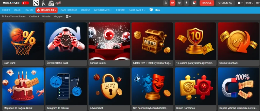 Megapari Türkiye Casino Bonusları Görüntüsü